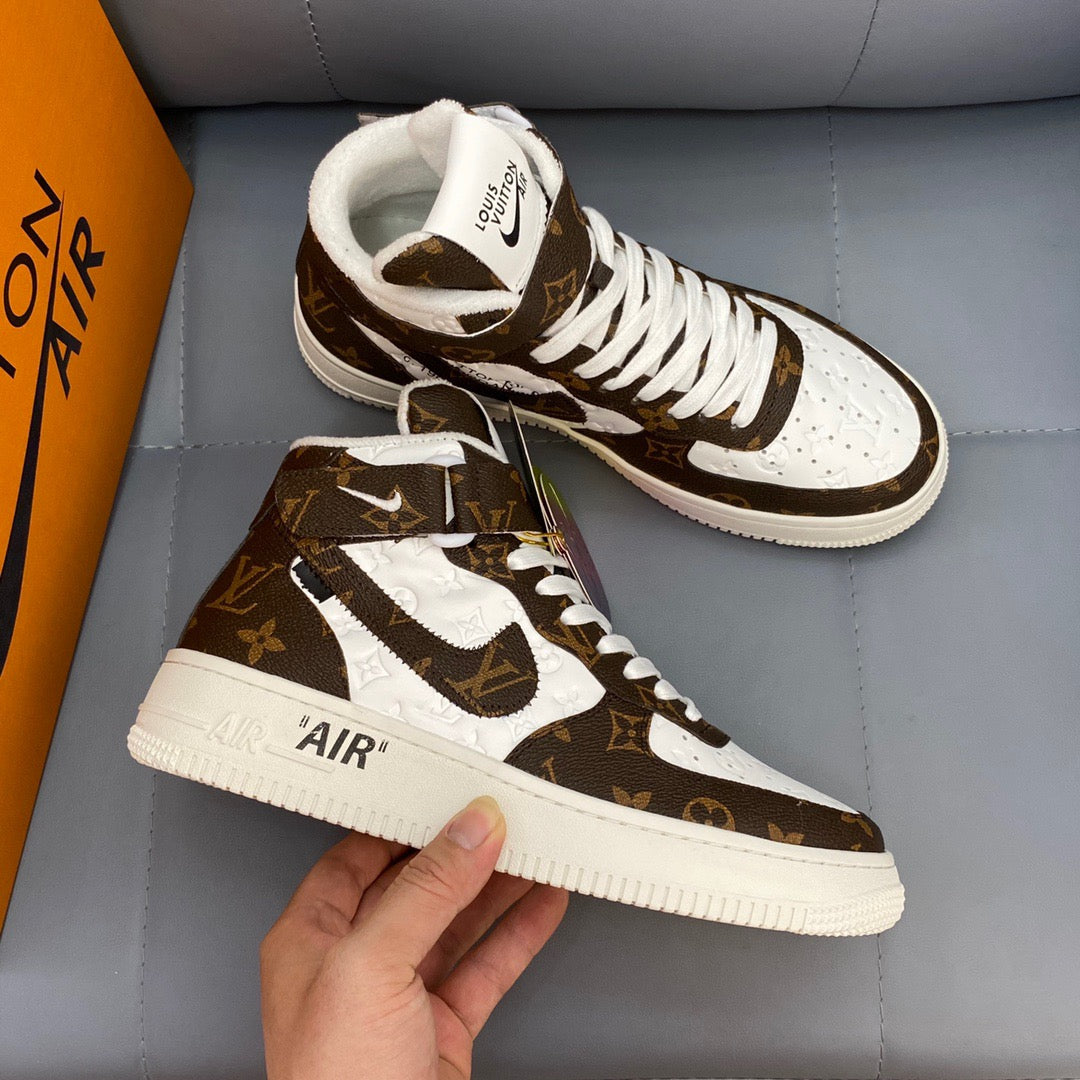 Louis Vuitton X Nike Air Force brown and White